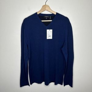 New NWT Mens Theory Wool V-Neck Dark Blue‎ Pullover Sweater Size XL MSRP $285